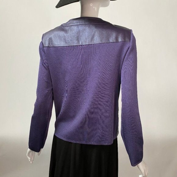 Peter Nygard Zip Jacket Sz MP Purple Leather 92% Nylon Back Style# 3U080788 - Picture 2 of 12